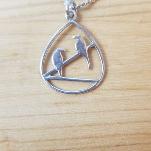 Sterling silver birds on a wire pendant on a chain - Picture 3 of 6